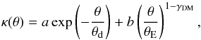 \begin{equation} \kappa(\theta)=a \exp\rund{-{\theta\over\theta_{\rm d}}} +b \rund{\theta\over\theta_{\rm E}}^{1-\gamma_{\rm DM}}, \label{eq:compo} \end{equation}
