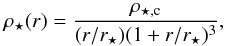 \begin{equation} \rho_{\star}(r) = \frac{\rho_{\star,\rm c}} {(r/r_{\star})(1+r/r_{\star})^3}, \end{equation}