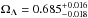 Mathematical equation: \hbox{$\Omega_{\Lambda} = 0.685^{+0.016}_{-0.018}$}
