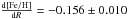 \hbox{$\frac{{\rm d} [{\rm Fe/H}]}{{\rm d} R}=-0.156\pm0.010$}