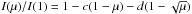 \hbox{$I(\mu)/I(1) = 1 - c(1-\mu) - d(1-\sqrt{\mu})$}
