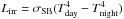 \hbox{$L_{\rm irr} = \sigma_{\rm SB} (T_{\rm day}^4 - T_{\rm night}^4)$}