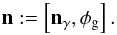 \begin{equation} \vec{n}:=\left[\vec{n}_\gamma,\vec{\phi}_{\rm g}\right]. \end{equation}