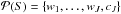 \hbox{$\mathcal{P}(S) = \{w_1, \dots, w_J, c_J\}$}