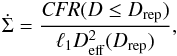 \begin{eqnarray} \label{eq:cfr/area} \dot{\Sigma} = \frac{{\it CFR} (D \leq D_{\rm rep})}{\ell_1 D_{\rm eff}^2(D_{\rm rep})}, \end{eqnarray}