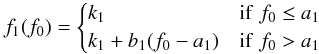 \appendix \setcounter{section}{1} \begin{equation} f_1(f_0) = \begin{cases} k_1 & \mbox{if\,\,} f_0 \le a_1 \\ k_1 + b_1 (f_0-a_1) & \mbox{if\,\,} f_0 > a_1 \end{cases} \label{eq:persistence_fitting_function_1_vs_0} \end{equation}