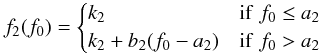 \appendix \setcounter{section}{1} \begin{equation} f_2(f_0) = \begin{cases} k_2 & \mbox{if\,\,} f_0 \le a_2 \\ k_2 + b_2 (f_0-a_2) & \mbox{if\,\,} f_0 > a_2 \end{cases} \label{eq:persistence_fitting_function_2_vs_0} \end{equation}