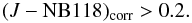 \begin{equation} (J-\mathrm{NB118})_\mathrm{corr} > 0.2 . \label{eq:selection1} \end{equation}