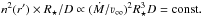 \hbox{$n^2(r') \times R_\star /D \propto (\dot{M}/\varv_\infty)^2 R_\star^3 D={\rm const}.$}