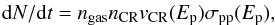 \appendix \setcounter{section}{1} \begin{eqnarray} {\rm d}N/{\rm d}t=n_{\rm gas}n_{\rm CR}v_{\rm CR}(E_{\rm p})\sigma_{\rm pp}(E_{\rm p}), \end{eqnarray}