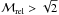 \hbox{$\mathcal{M}_{\rm rel}> \sqrt 2$}