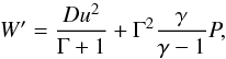 \appendix \setcounter{section}{1} \begin{equation} \label{eq:ctoprim4} W'=\frac{D u^2}{\Gamma+1}+\Gamma^2\frac{\gamma}{\gamma-1}P, \end{equation}