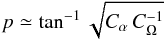 \begin{equation} p \simeq \tan^{-1}\sqrt{C_\alpha\,C_\Omega^{-1}} \label{eq:pitch} \end{equation}
