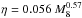 \hbox{$\eta = 0.056~M_8^{0.57}$}