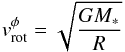 \begin{equation} v^{\phi}_{\rm rot} = \sqrt{\frac{GM_{*}}{R}} \label{eqkep} \end{equation}