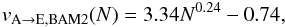 \begin{eqnarray} v_{\mathrm{A}\rightarrow\mathrm{E}, \mathrm{BAM2}}(N) = 3.34 N^{0.24} - 0.74,\label{eqn:erosion_threshold_fit_BAM2} \end{eqnarray}