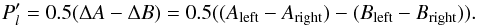 \begin{eqnarray} P'_l=0.5(\Delta A-\Delta B)=0.5((A_\mathrm{left}-A_\mathrm{right})-(B_\mathrm{left}-B_\mathrm{right})). \end{eqnarray}