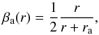 \begin{equation} \label{eq:mamon_anisotropy} \beta_{\rm a}(r) = \frac{1}{2} \frac{r}{r + r_{\rm a}}, \end{equation}