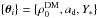 \hbox{$\{\boldsymbol{\theta}_{i}\}= \{\rho_{0}^{\rm DM}, a_{\rm d}, Y_{\ast}\}$}