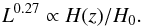 \begin{equation} L^{0.27} \propto H(z)/H_{0} . \end{equation}