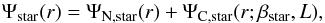 \begin{equation} \label{eq:total corrected potential3} \Psi_{\rm star}(r) = \Psi_{\rm N,star}(r) + \Psi_{\rm C,star}(r; \beta_{\rm star}, L) , \end{equation}