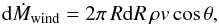 \begin{equation} \label{eq:massloss} {\rm d}\dot{M}_{\mathrm{wind}} = 2\pi\, R{\rm d} R\, \rho v \cos\theta, \end{equation}