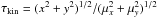 \hbox{$\tau_{\rm kin} = (x^2+y^2)^{1/2}/(\mu_x^{2} + \mu_y^{2})^{1/2}$}