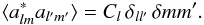 \begin{equation} \langle a^*_{lm}a_{l'm'}\rangle=C_l\,\delta_{ll'}\,\delta{mm'}. \end{equation}