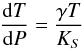 \begin{equation} {{\rm d} T \over {\rm d} P} ={ \gamma T \over K_S } \end{equation}