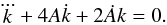 \begin{equation} \label{eqk} \dddot k + 4 A \dot k + 2 \dot A k =0. \end{equation}