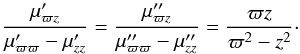 \begin{equation} \label{relmom2} \frac{\mu'_{\varpi z}}{\mu'_{\varpi \varpi}-\mu'_{zz}}=\frac{\mu\arcsec_{\varpi z}}{\mu\arcsec_{\varpi \varpi}-\mu\arcsec_{zz}}= \frac{\varpi z}{\varpi^2 -z^2}\cdot \end{equation}