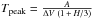 \hbox{$T_{\rm peak} = \frac{A}{\Delta V \; (1 \,+\, H/3) } $}