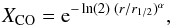 \begin{equation} X_{\rm CO} = {\rm e}^{-\ln (2) \; (r/r_{1/2})^{\alpha}}, \end{equation}