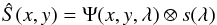 \begin{eqnarray} \hat{S}(x,y)=\Psi(x,y,\lambda)\otimes s(\lambda)\label{eq:2Dconvmodel} \end{eqnarray}