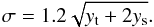 \begin{equation} \sigma=1.2 \sqrt{y_{\rm t} + 2y_{\rm s}}. \end{equation}