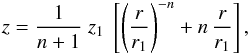 \begin{equation} \label{eq_mfl_z_divlinear} z = \frac{1}{n+1} \ z_1 \ \left[ \left( \frac{r}{r_1} \right)^{-n} + n \, \frac{r}{r_1} \right] , \end{equation}