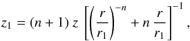 \begin{equation} \label{eq_mfl_z1_divlinear} z_1 = (n+1) \ z \ \left[ \left( \frac{r}{r_1} \right)^{-n} + n \, \frac{r}{r_1} \right]^{-1} , \end{equation}