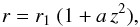 \begin{equation} \label{eq_mfl_r_quadratic} r = r_1 \ (1 + a \, z^2) , \end{equation}
