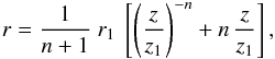 \begin{equation} \label{eq_mfl_r_divlinear} r = \frac{1}{n+1} \ r_1 \ \left[ \left( \frac{z}{z_1} \right)^{-n} + n \, \frac{z}{z_1} \right] , \end{equation}