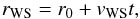 \begin{eqnarray} r_{\rm WS}= r_0 + v_{\rm WS} t, \label{rwscte} \end{eqnarray}