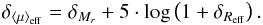 \appendix \setcounter{section}{1} \begin{eqnarray} \label{A:stat-error-mu} {\delta_{\left<\mu\right>_{\rm{eff}}}} & =& \delta_{{M_{r}}} + 5 \cdot \log \left(1+ \delta_{{R_{\rm eff}}} \right). \end{eqnarray}