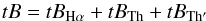 \begin{equation} tB=tB_{\rm H\alpha}+tB_{\rm Th}+tB_{\rm Th^\prime} \label{total1} \end{equation}