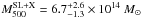 \hbox{$M_{500}^{{\rm SL+X}}=6.7_{-1.3}^{+2.6}\times10^{14}~M_\odot$}