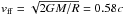 \hbox{$v_{\rm ff}=\sqrt{2GM/R} = 0.58 c$}