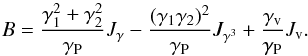 \begin{equation} B=\frac{\Ga^{2}+\Gb^{2}}{\Gp}\JG-\frac{(\Ga\Gb)^{2}}{\Gp}\JGb+\frac{\Gv}{\Gp}\Jv . \label{eq::radeqJG} \end{equation}