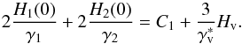 \begin{equation} 2\frac{\Ha(0)}{\Ga}+2\frac{\Hb(0)}{\Gb}=\Ca+\frac{3}{\Gv^{*}}\Hv . \end{equation}
