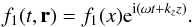 \begin{equation} f_1 (t, {\vec r})= f_1 (x) {\rm{e}}^{{\rm{i}} \left (\omega t + k_z z\right)}. \label{four} \end{equation}