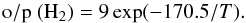 \begin{equation} \opr\ (\hh{}) = 9 \exp(-170.5/T). \label{eq:opr} \end{equation}