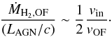 \begin{equation} \frac{\dot{M}_{\rm H_2, OF}}{(L_{\rm AGN}/c)} \sim \frac{1}{2}\frac{v_{\rm in}}{v_{\rm OF}}\cdot \end{equation}