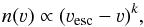 \begin{equation} \label{eq:LT} n(\varv)\propto(\varv_\mathrm{esc}-\varv)^k, \end{equation}